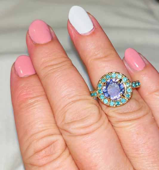 Violet Turquoise CZ Ring