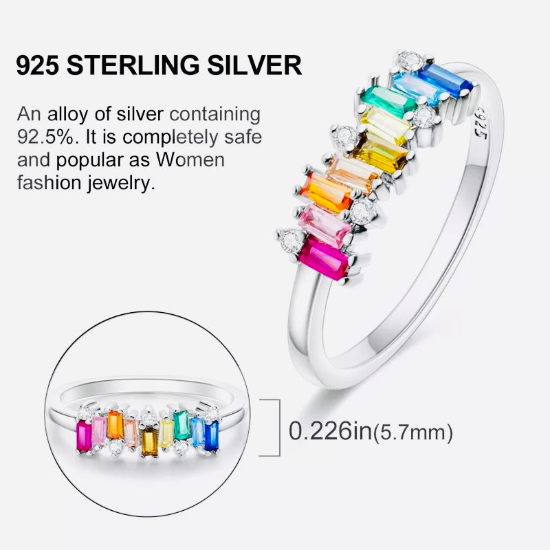 9 Rectangular Rainbow CZ 925 Silver Ring