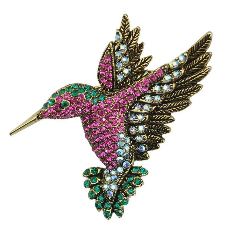 Rhinestone Hummingbird Brooch