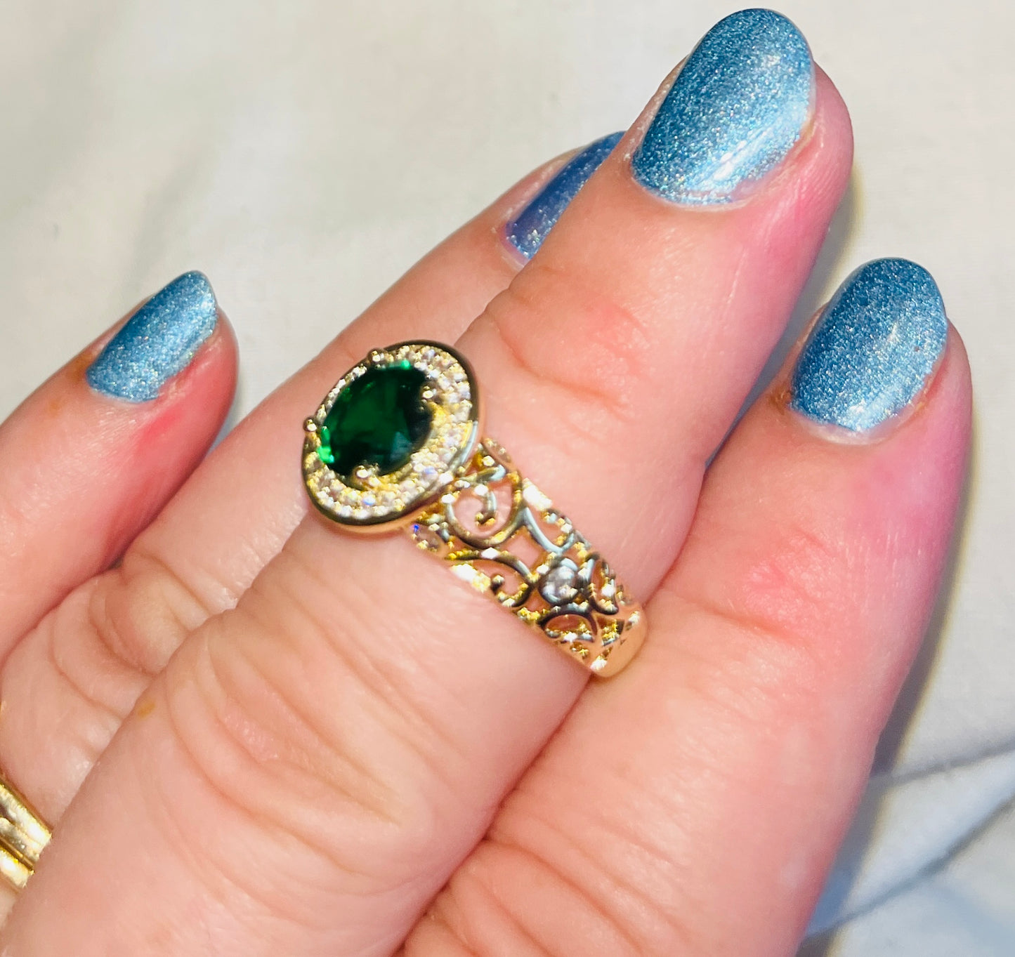 Green CZ Greek-Style Ring