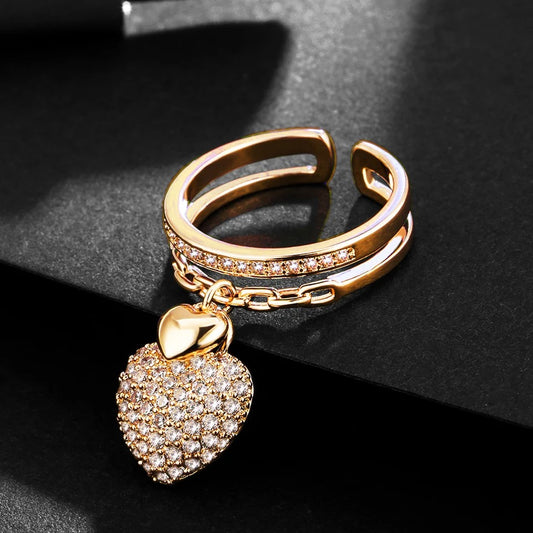 Glamorous Heart Charm CZ Ring