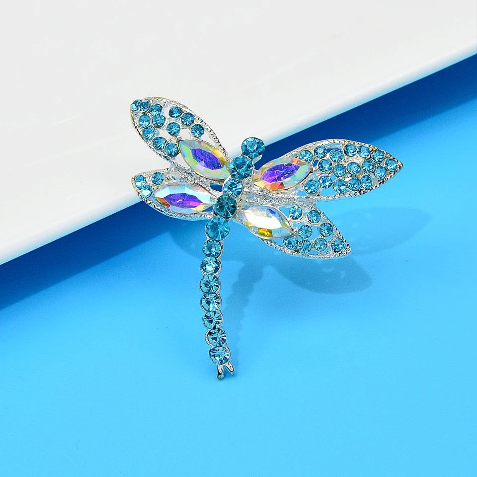 Rhinestone Blue Dragonfly Brooch