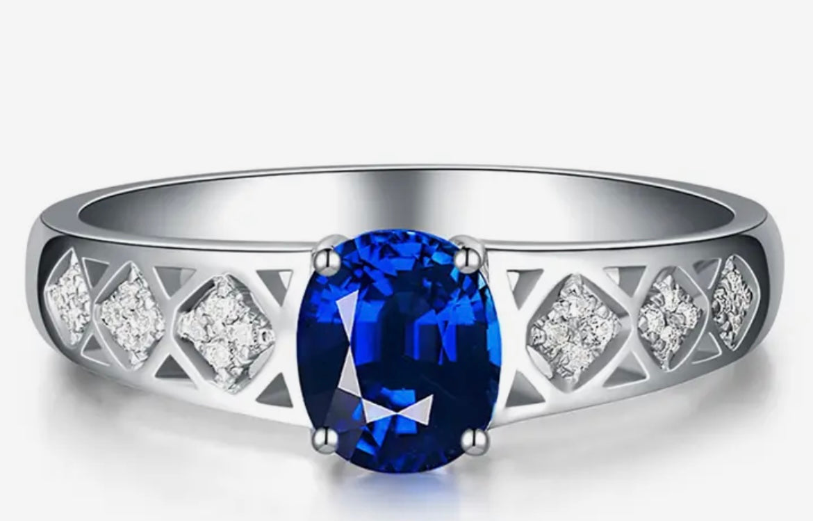 Blue 925 Sterling Silver CZ Ring