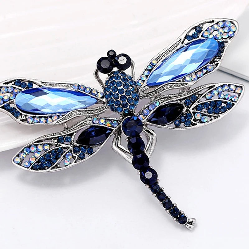 Blue Crystal Vintage Dragonfly Brooch