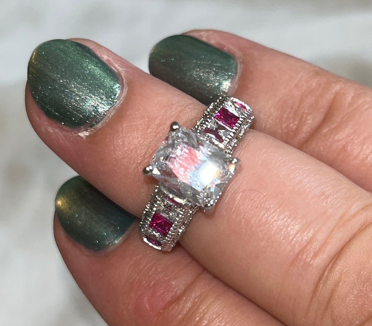 Fuchsia White CZ Ring