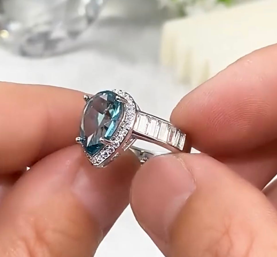 CZ Pear-Shaped Sky Blue Engagement Ring