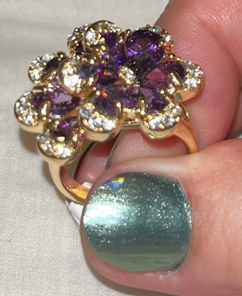 Amethyst CZ Floral Party Ring