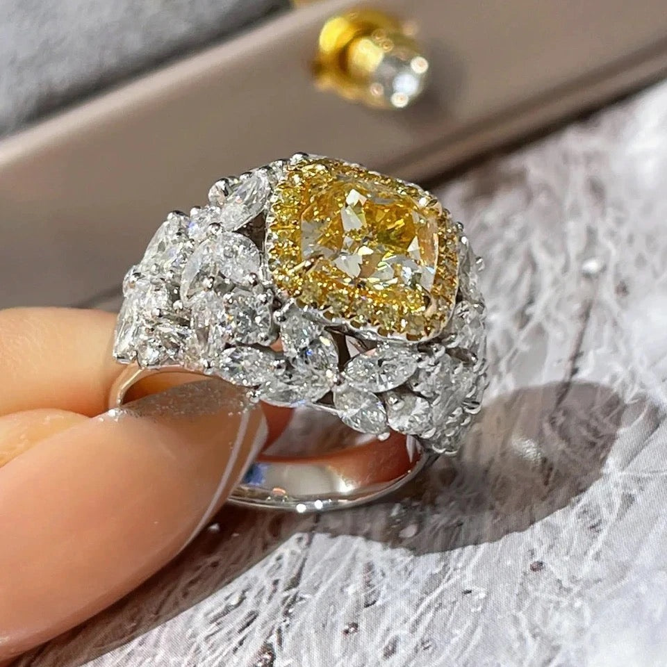 Citrine Zircon Multifaceted Ring