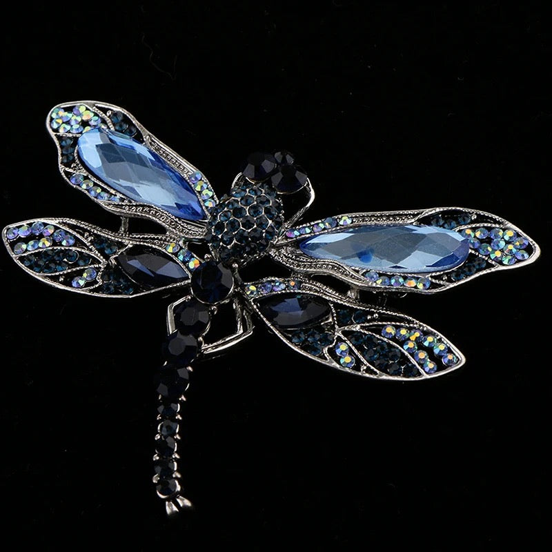 Blue Crystal Vintage Dragonfly Brooch