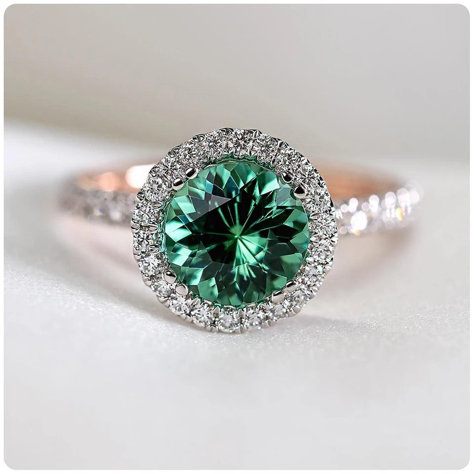 Round Green Stone Crystal Zircon Ring