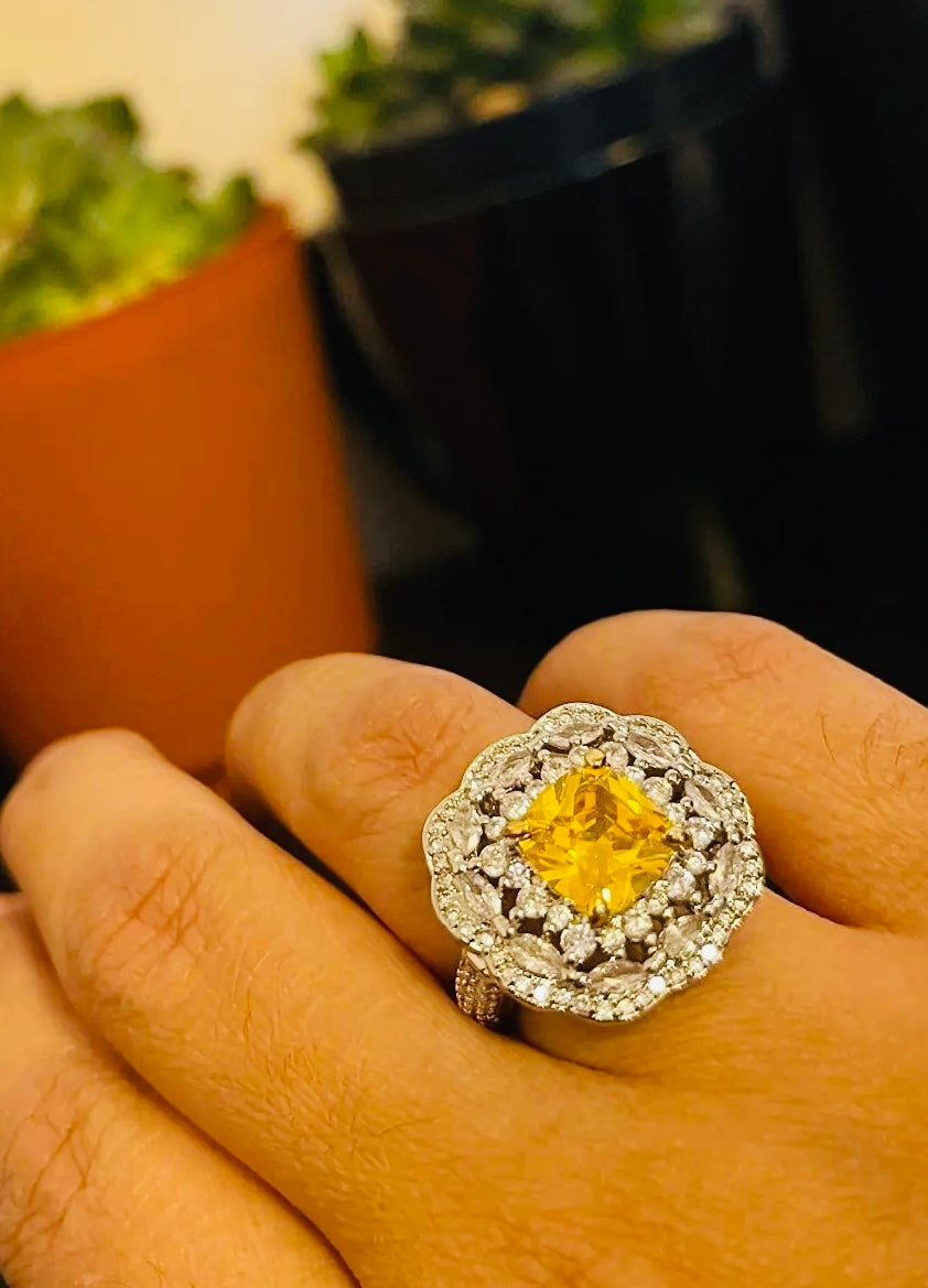 Citrine with White & Pink CZ Baguette