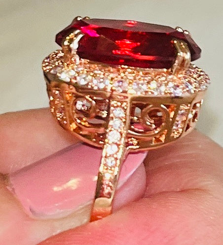 Vibrant Ruby Red & White CZ Ring