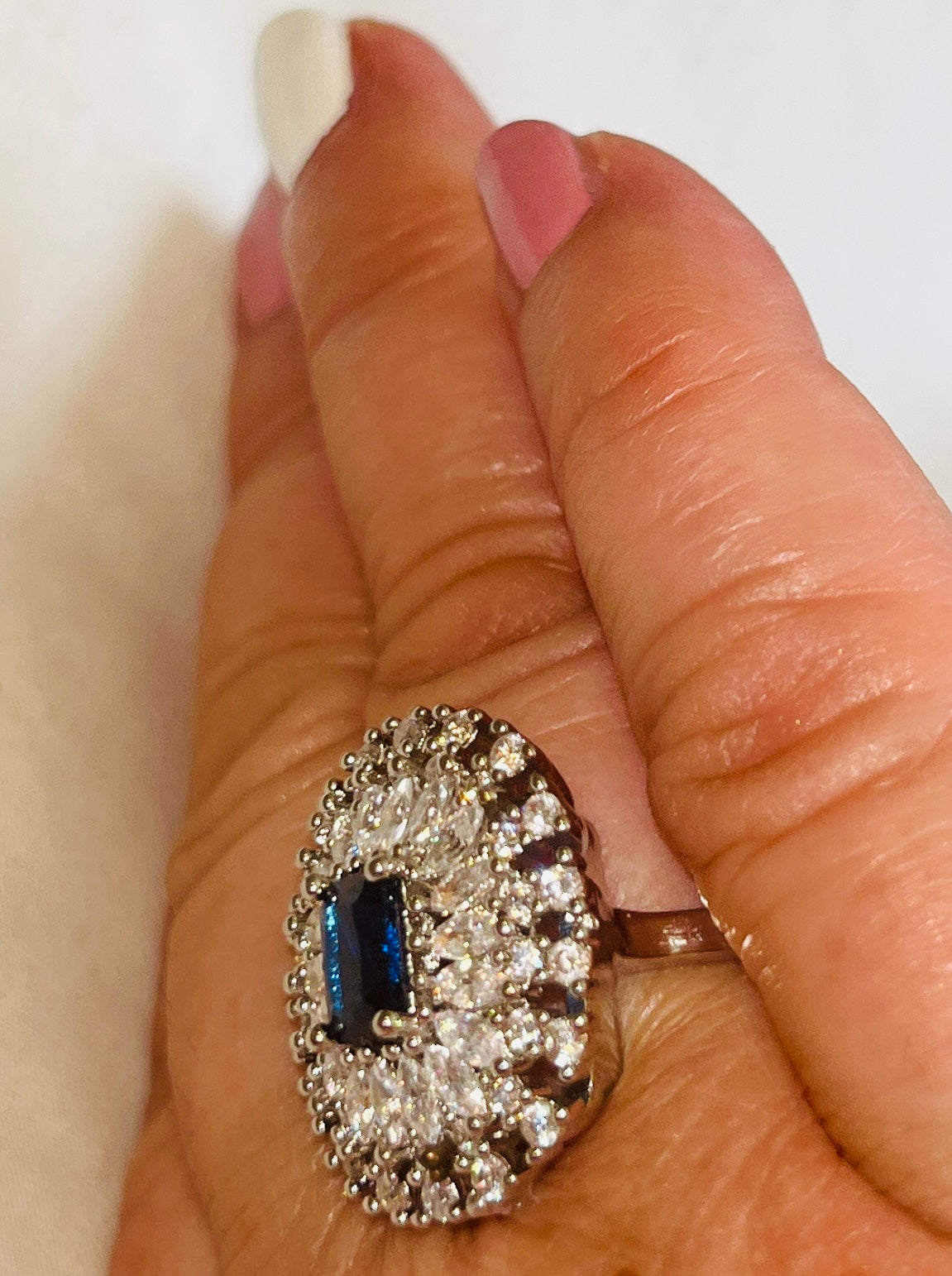 Sapphire Blue With White Marquis CZ Ring