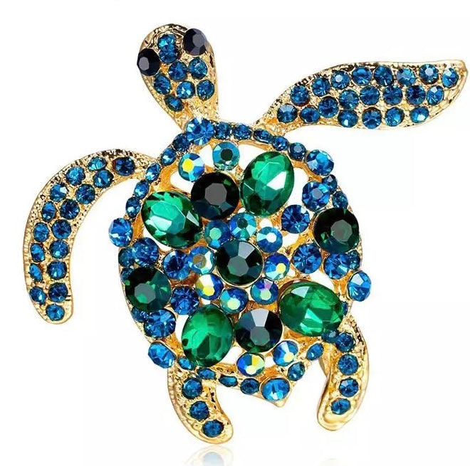 Sea Turtle Crystal Brooch