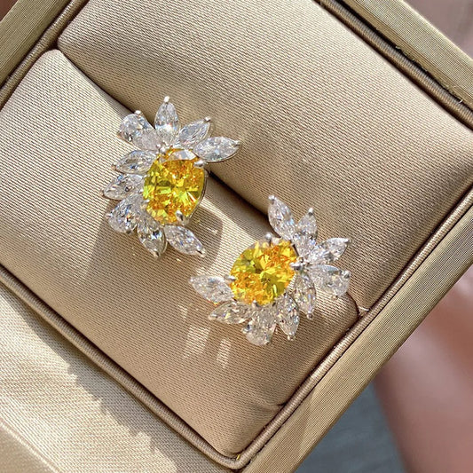 Brilliant Crystal/Yellow CZ Stud Earrings