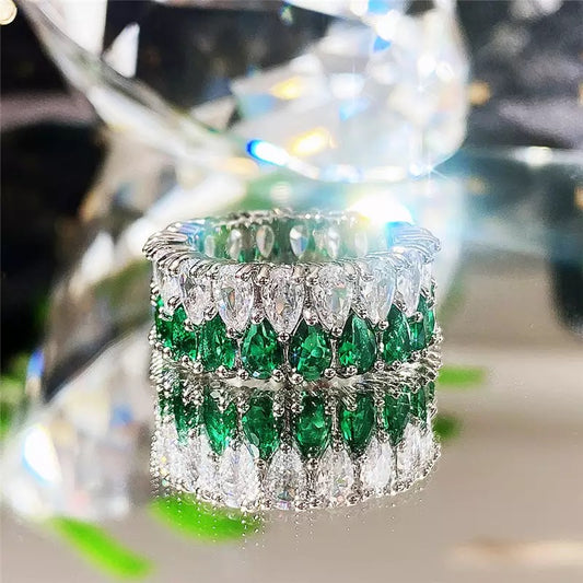 Trendy Green & White Cubic Zirconia Ring