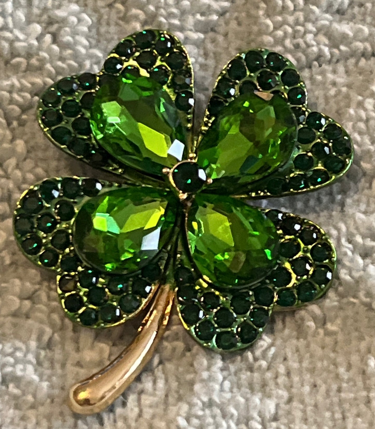 Rhinestone Shamrock Brooch