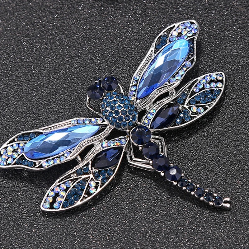 Blue Crystal Vintage Dragonfly Brooch