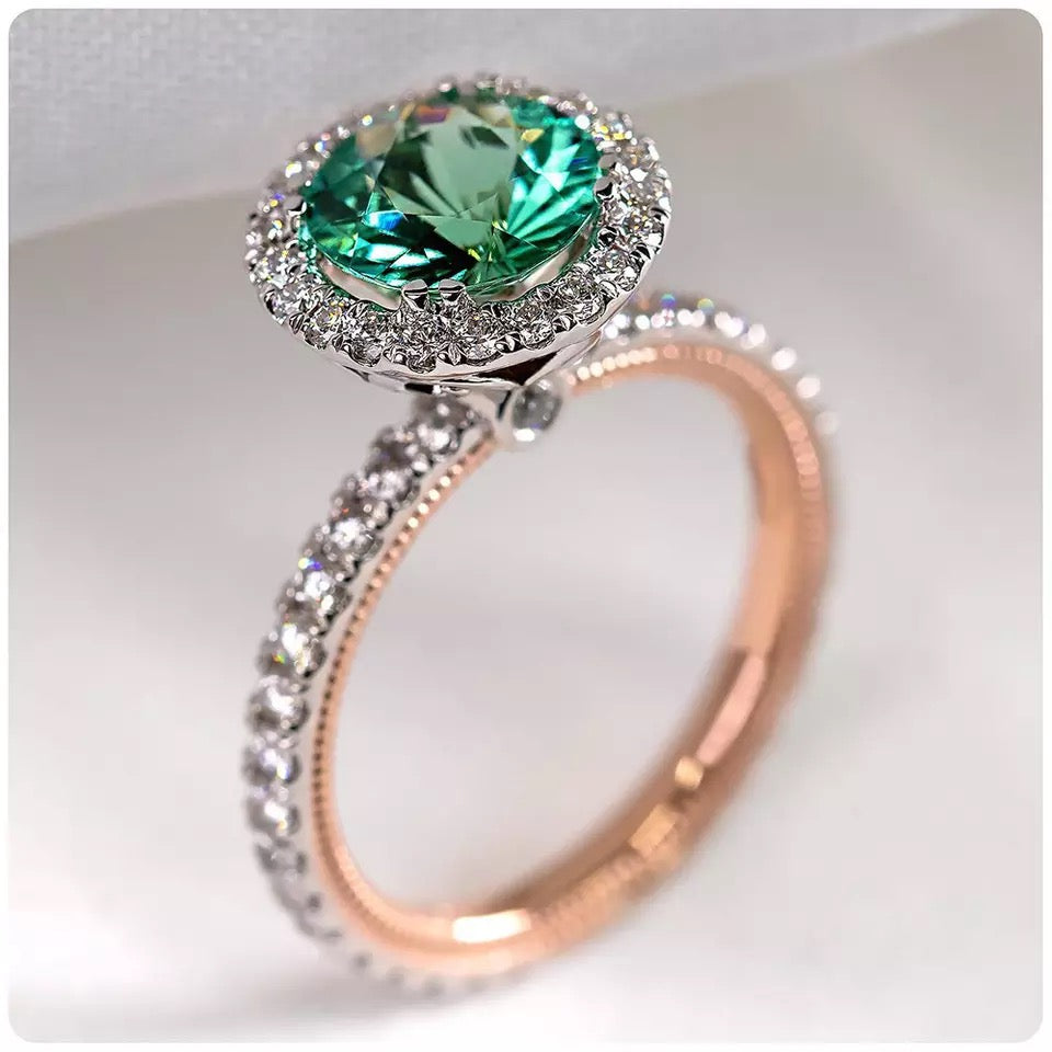 Round Green Stone Crystal Zircon Ring