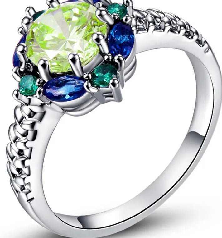 Peridot CZ Flower Ring