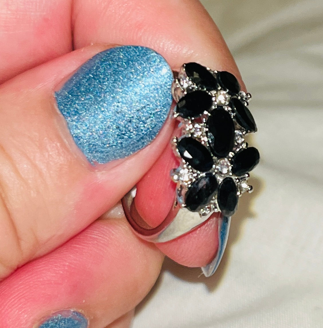 Black Onyx Floral Ring