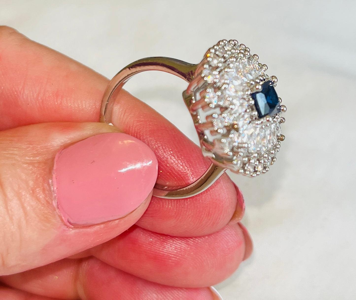 Sapphire Blue With White Marquis CZ Ring