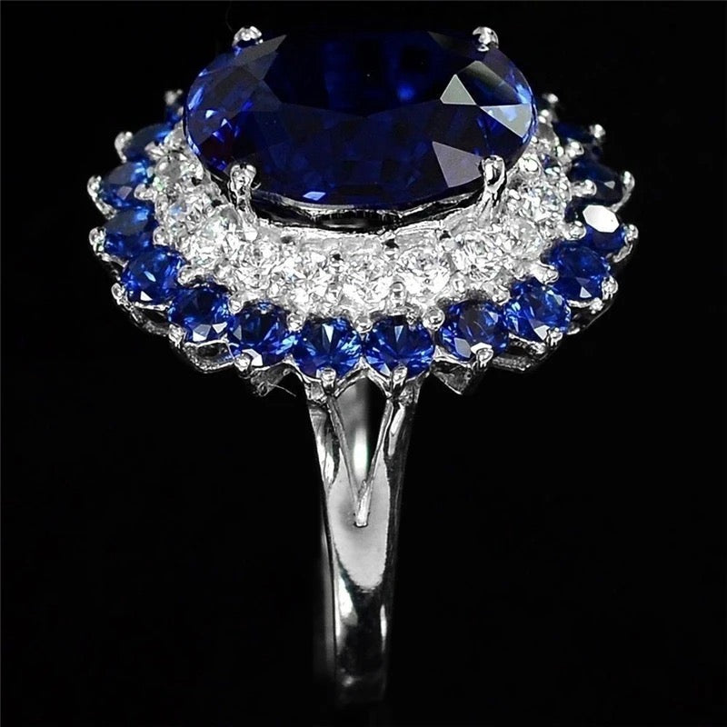 Large Blue Cubic Zirconia Ring