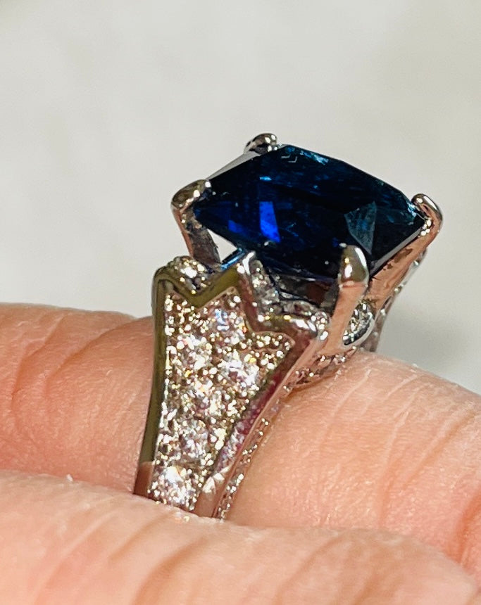 Square Cut Navy Blue Crystal Ring