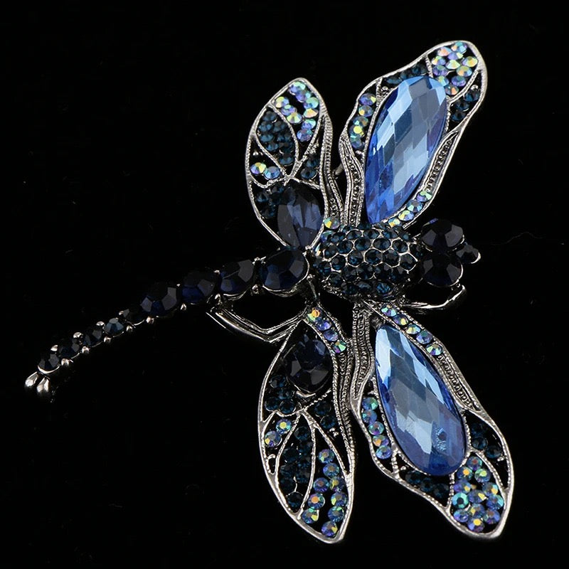 Blue Crystal Vintage Dragonfly Brooch