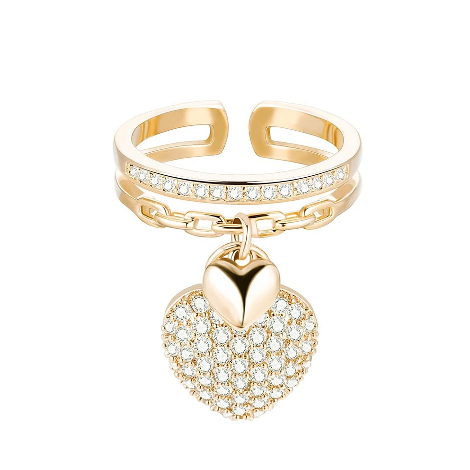 Glamorous Heart Charm CZ Ring