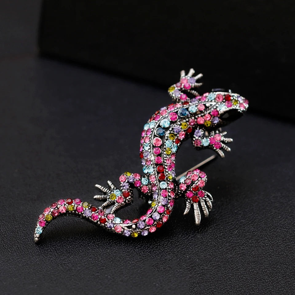 Crystal Lizard Brooch