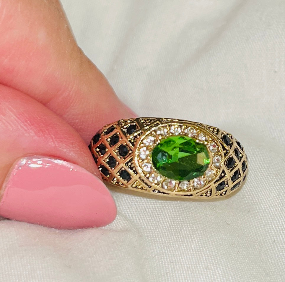 Peridot & Onyx CZ Ring