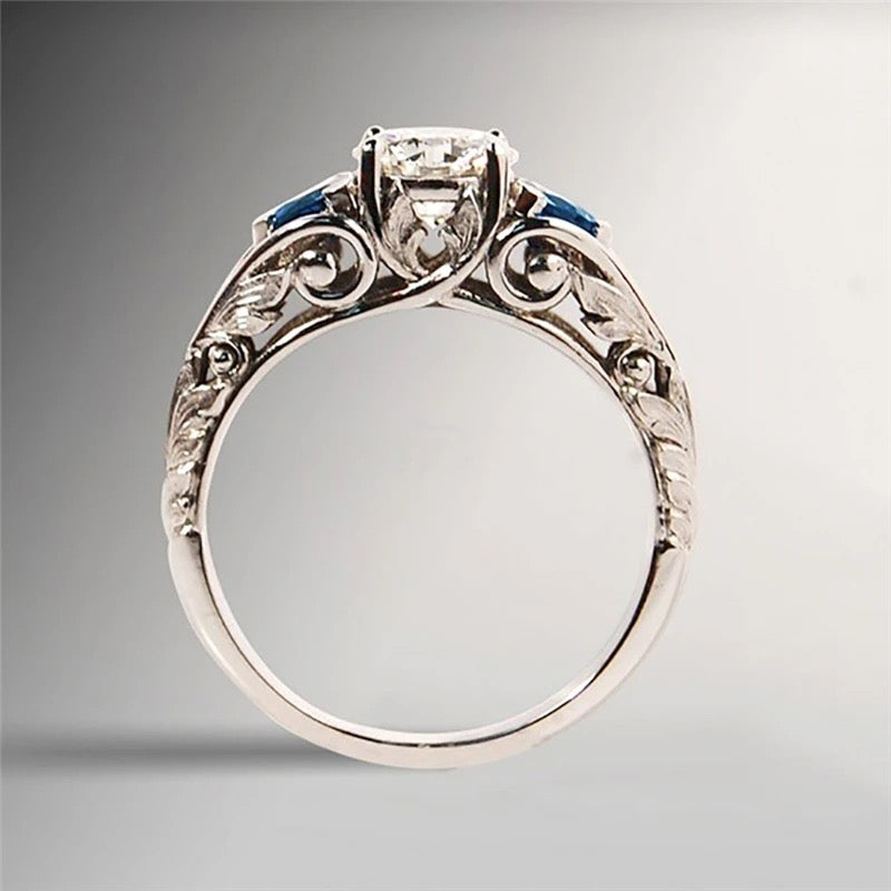 AAAAA Cut White Zircon Blue Promise Ring