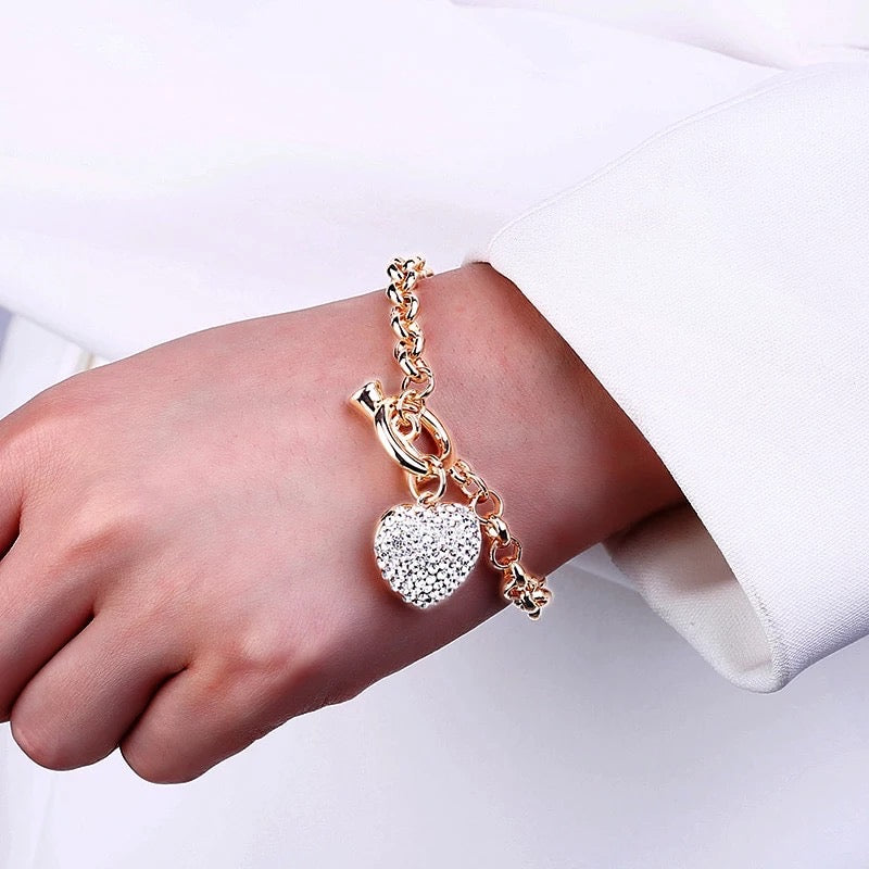 AAA Cubic Zirconia Crystal Heart Charm Bracelet