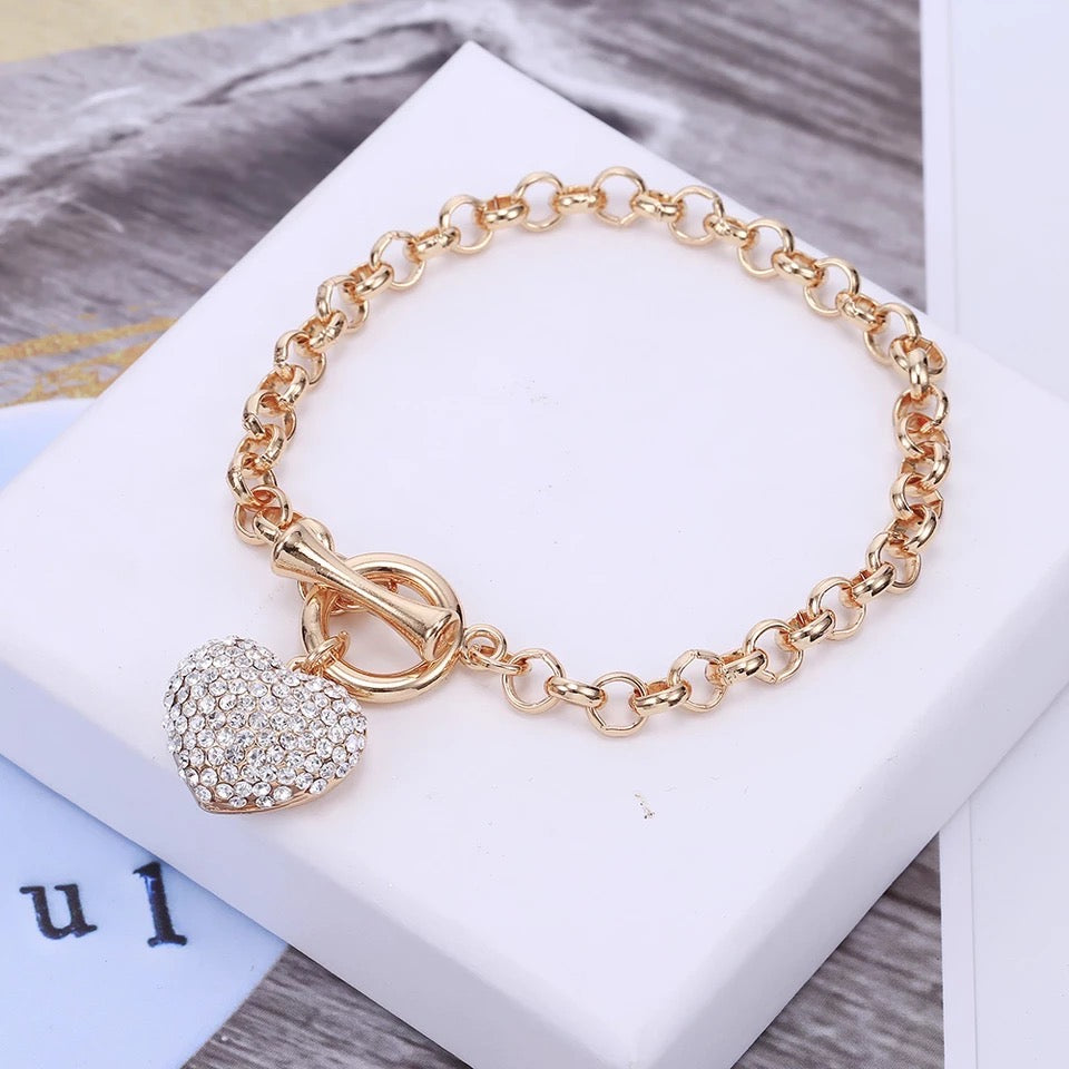 AAA Cubic Zirconia Crystal Heart Charm Bracelet