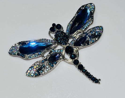 Blue Crystal Vintage Dragonfly Brooch