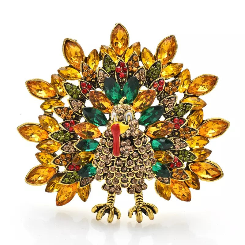 Rhinestone Turkey Brooch