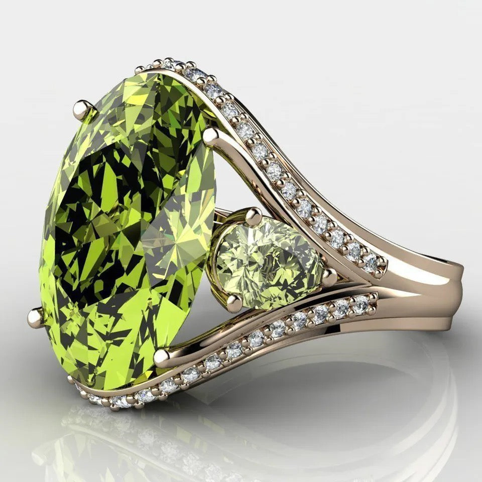 Vintage Leaf Green Zircon Ring