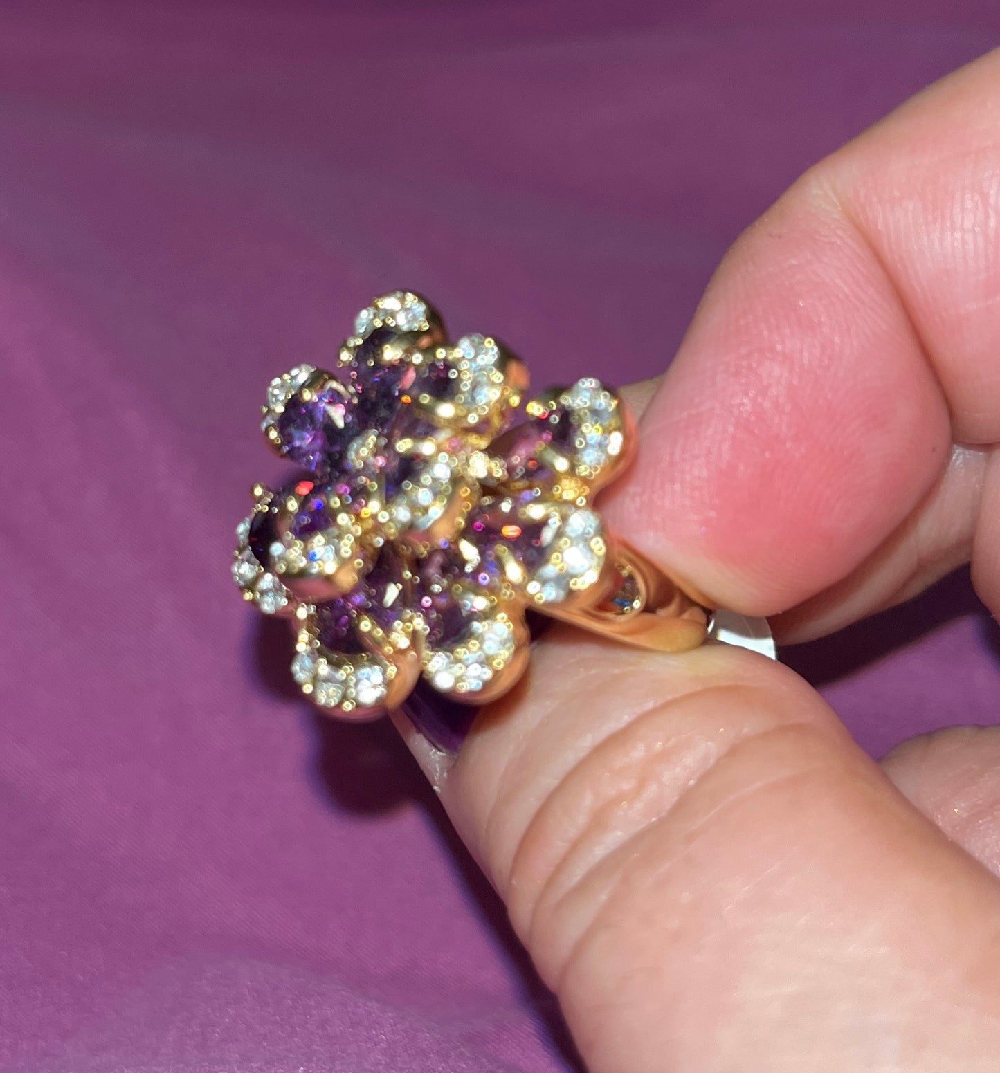 Amethyst CZ Floral Party Ring