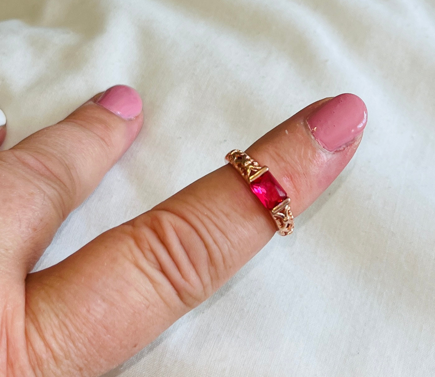 “In the Pink” Rose Gold Filagree Ring