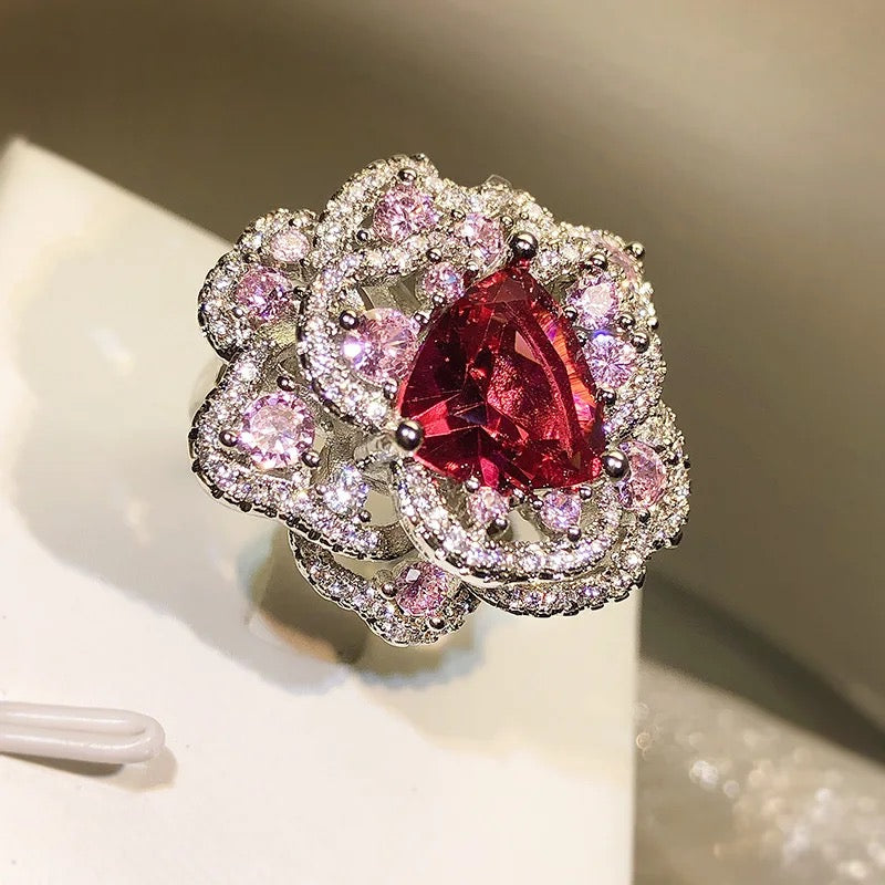 Luxury AAA Pink White Cubic Zirconia Ring