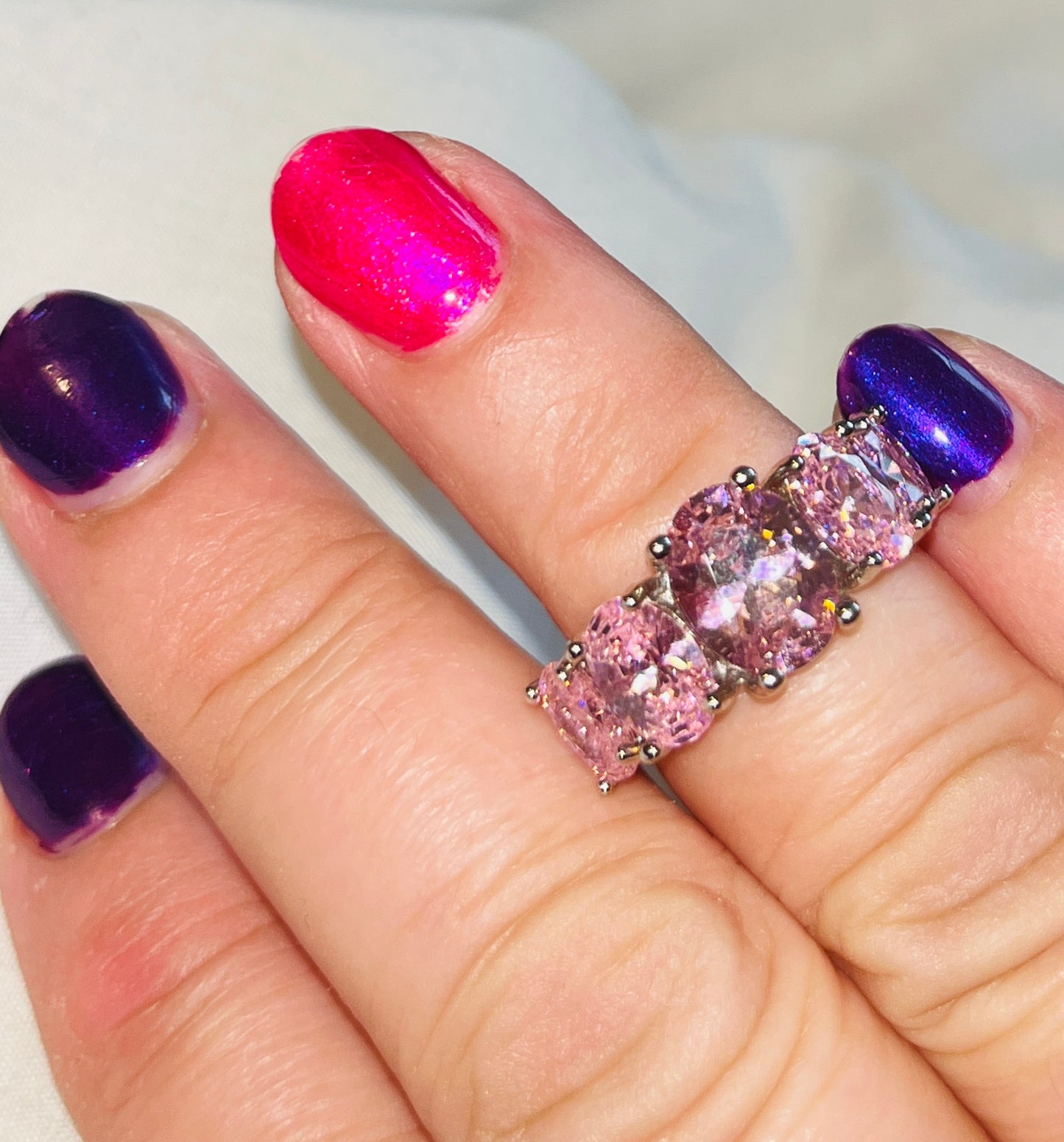 Elegant Pink 5-Stone CZ Ring