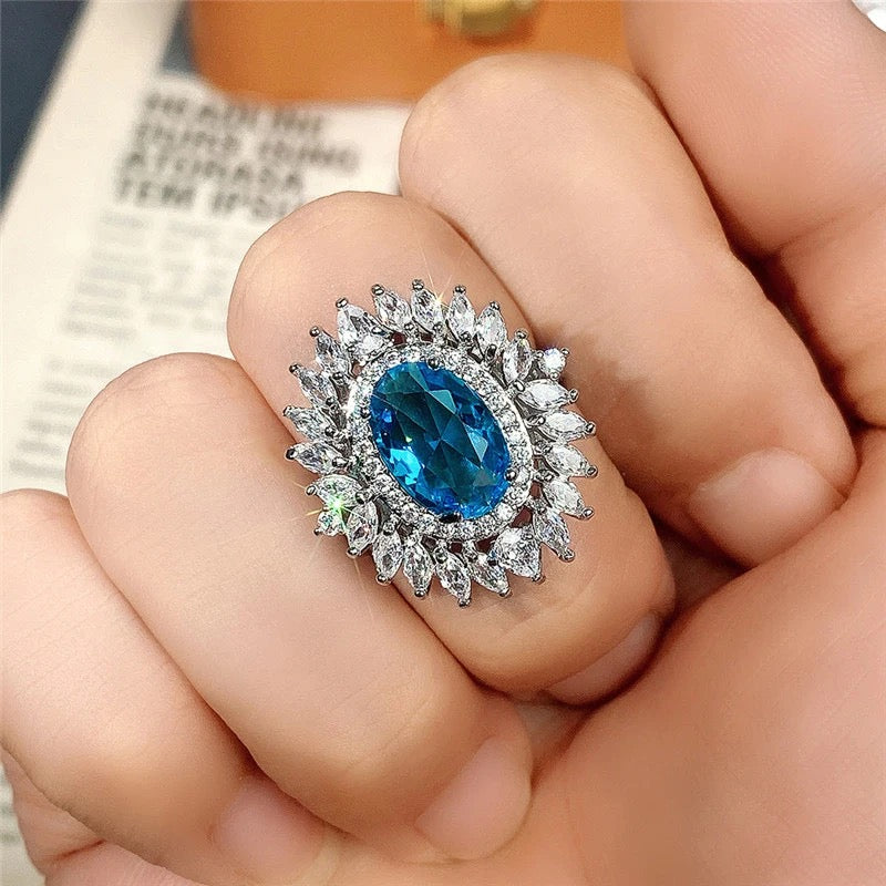 Blue Starburst White Cubic Zirconia Ring