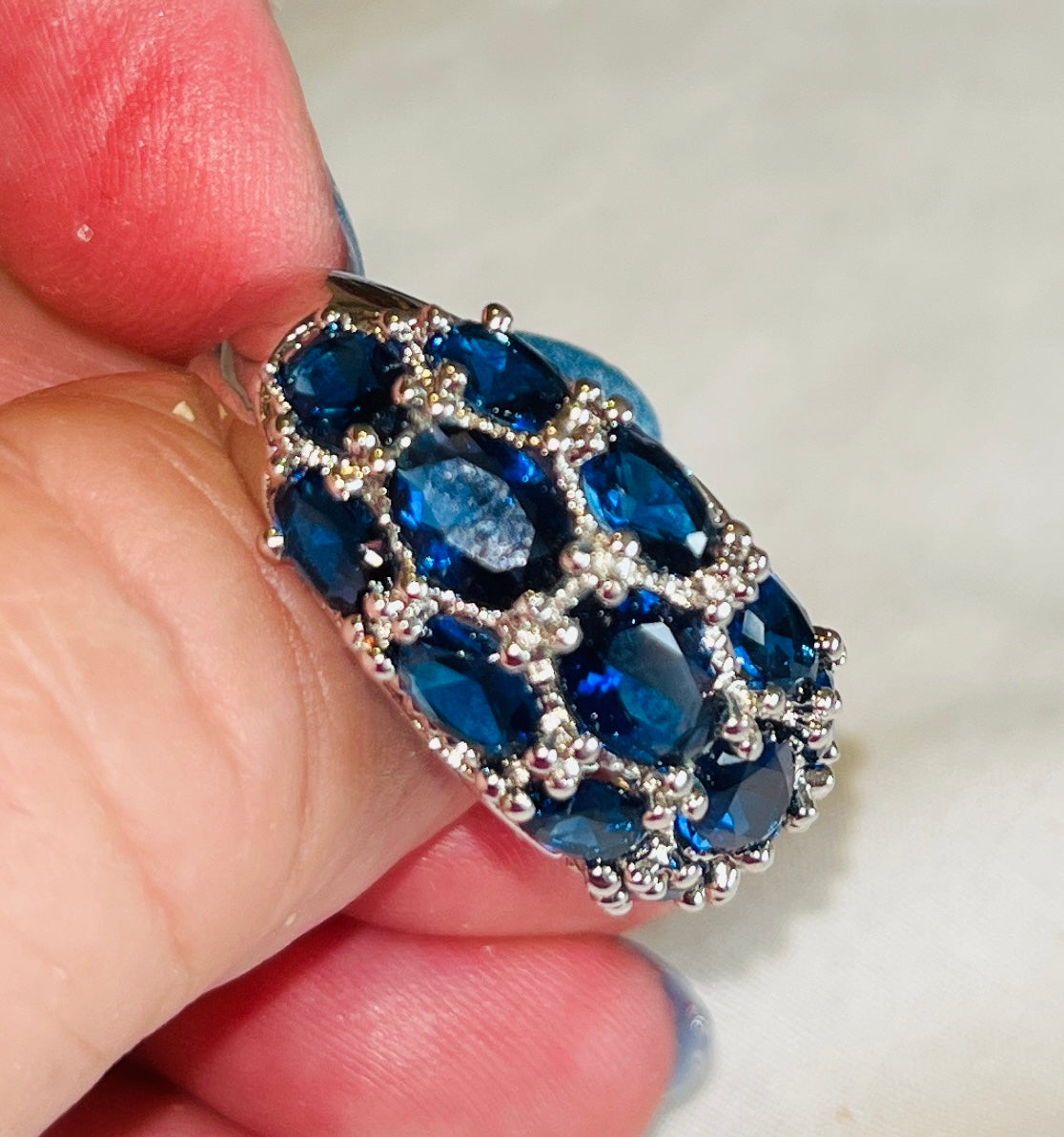 13-CZ Sapphire Blue Cluster Ring