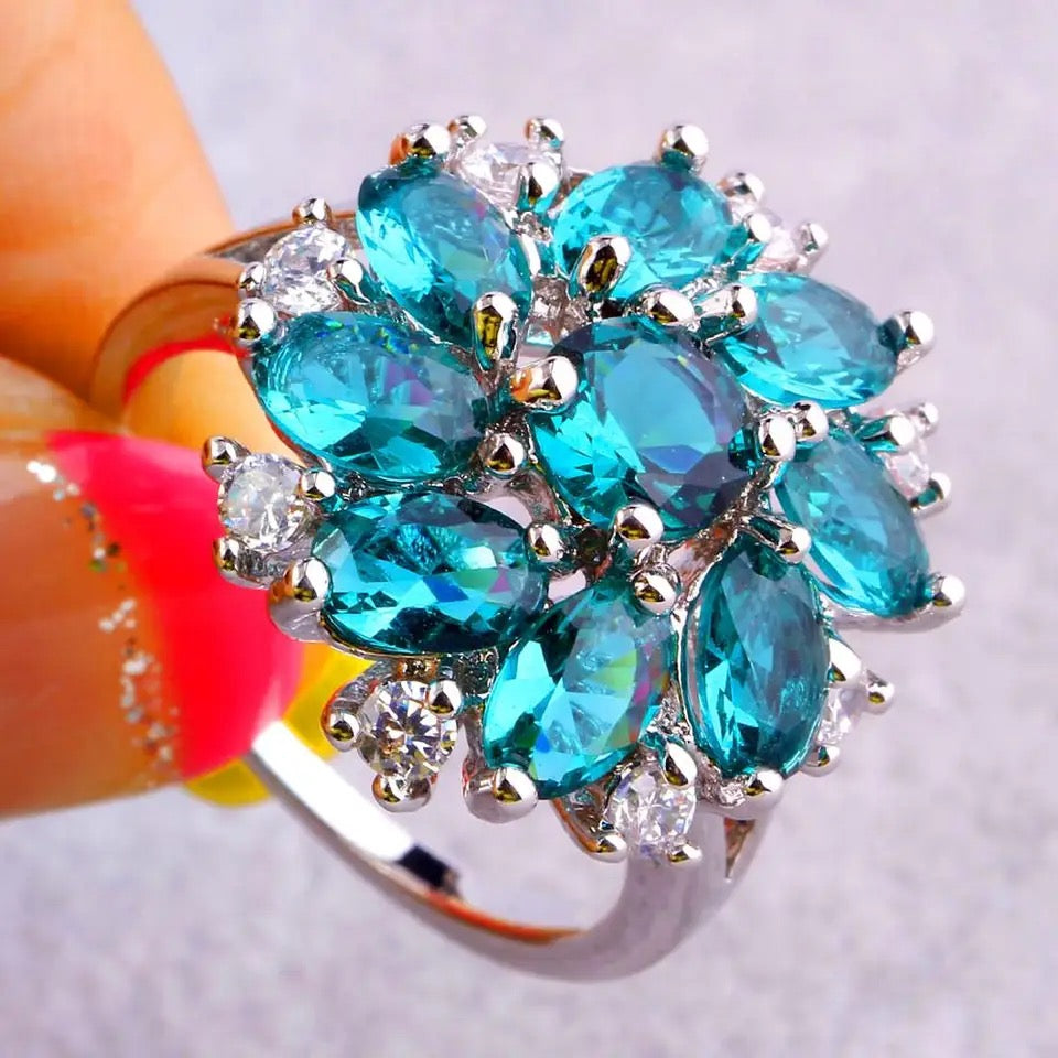 Austrian Crystal Green Flower Ring