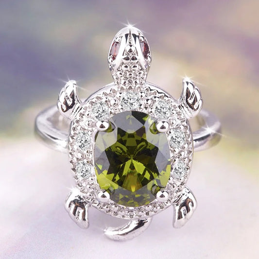 Gorgeous Olive CZ Turtle Ring