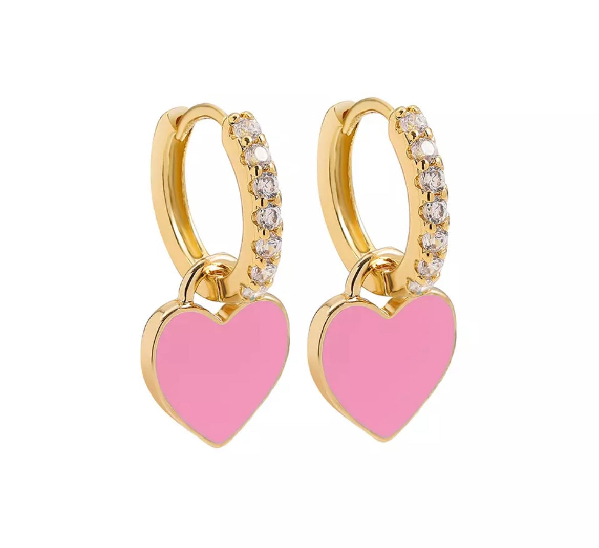 Pastel Heart Crystal Hoop Earrings