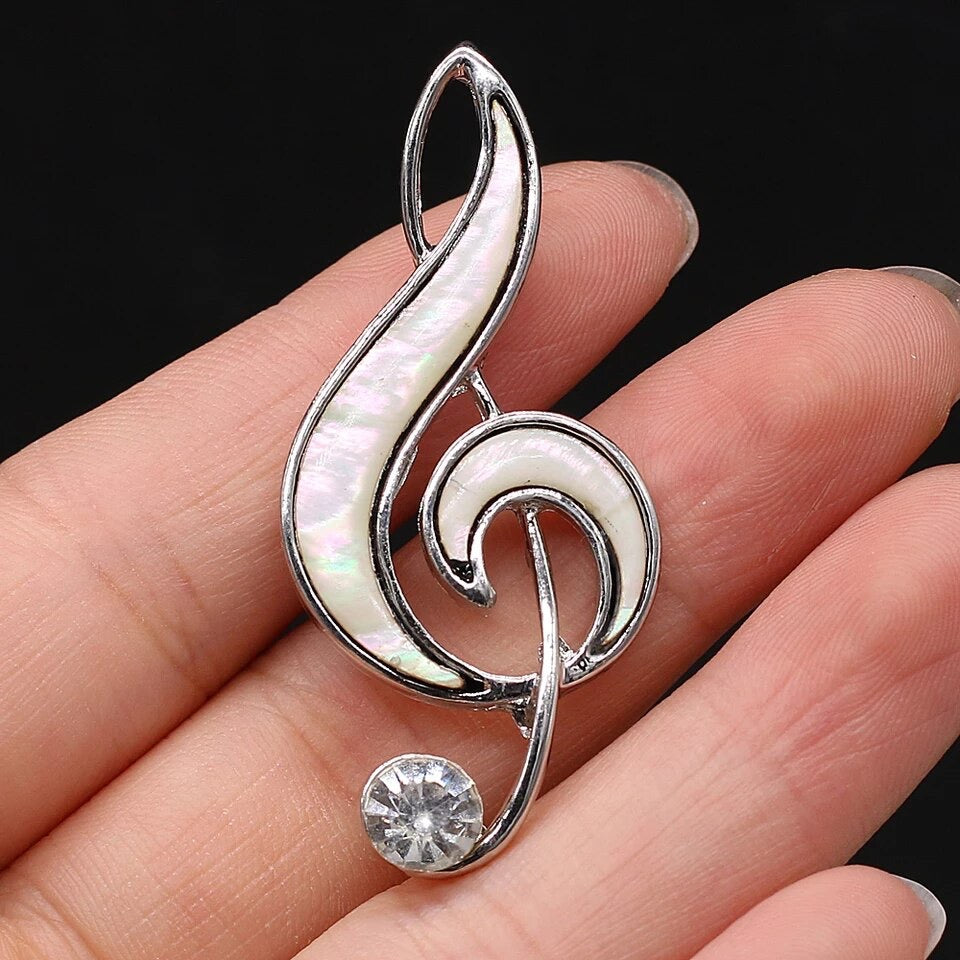 Treble Clef Natural Shell Brooch