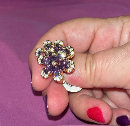 Amethyst CZ Floral Party Ring