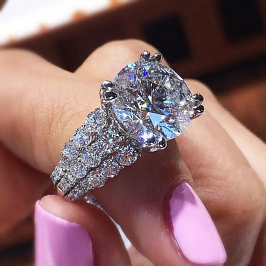 Dazzling 3 Row Large Centre Cut CZ Ring